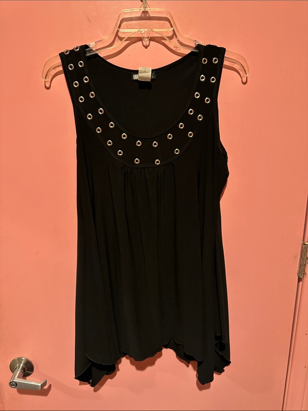 Carole Little Black Sleeveless Tank with Silver Grommet Detail